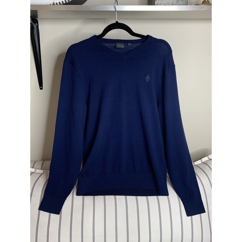 Dunning Golf Merino Wool Sweater Mens M Blue V-Neck Pullover Logo Classic Fit‎
